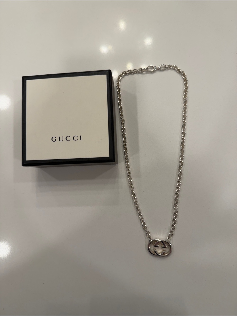 Gucci Silver Interlocking G Pendant Chain Necklace